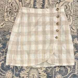 Madewell Checkered Button-Front Mini Skirt in Cream and Tan